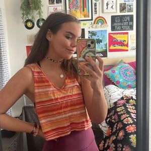 Orange striped, cropped tank top.